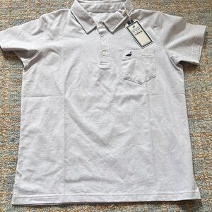 NWT Properly Tied size youth 7 Blue/Gray Polo Shirt with Embroidered Logo